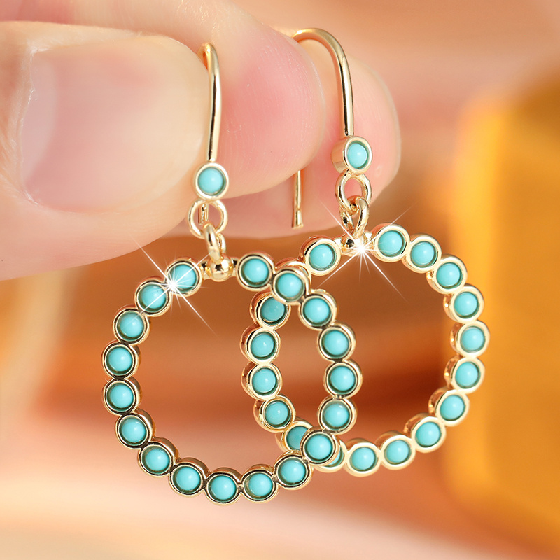 Women's Circular Hanging Ear Hooks with Blue Synthetic Turquoise